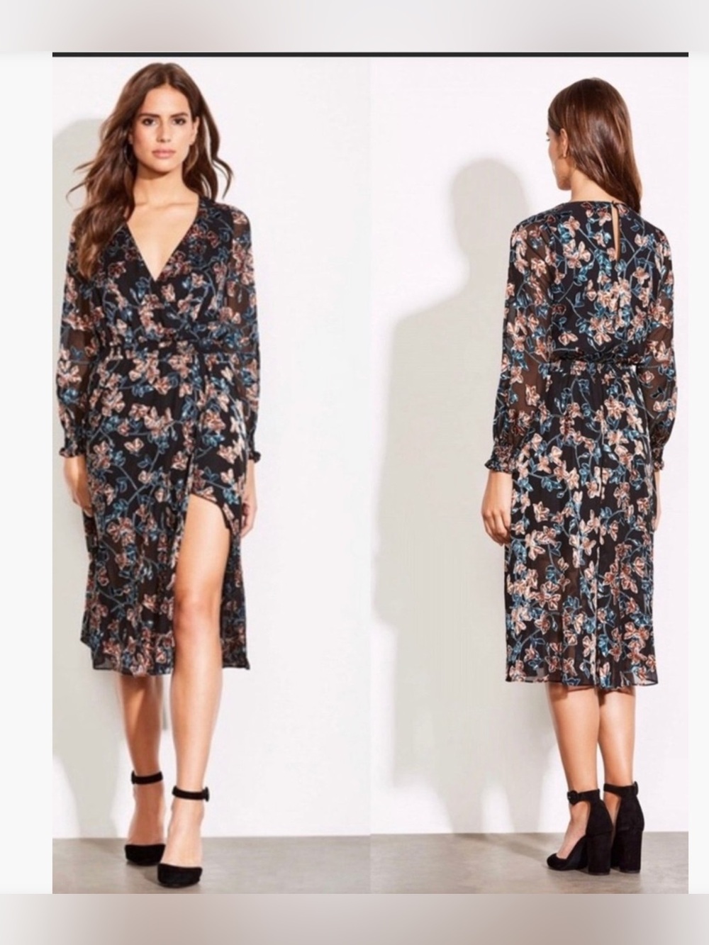 ALI & JAY Black Floral Wrap Midi Dress